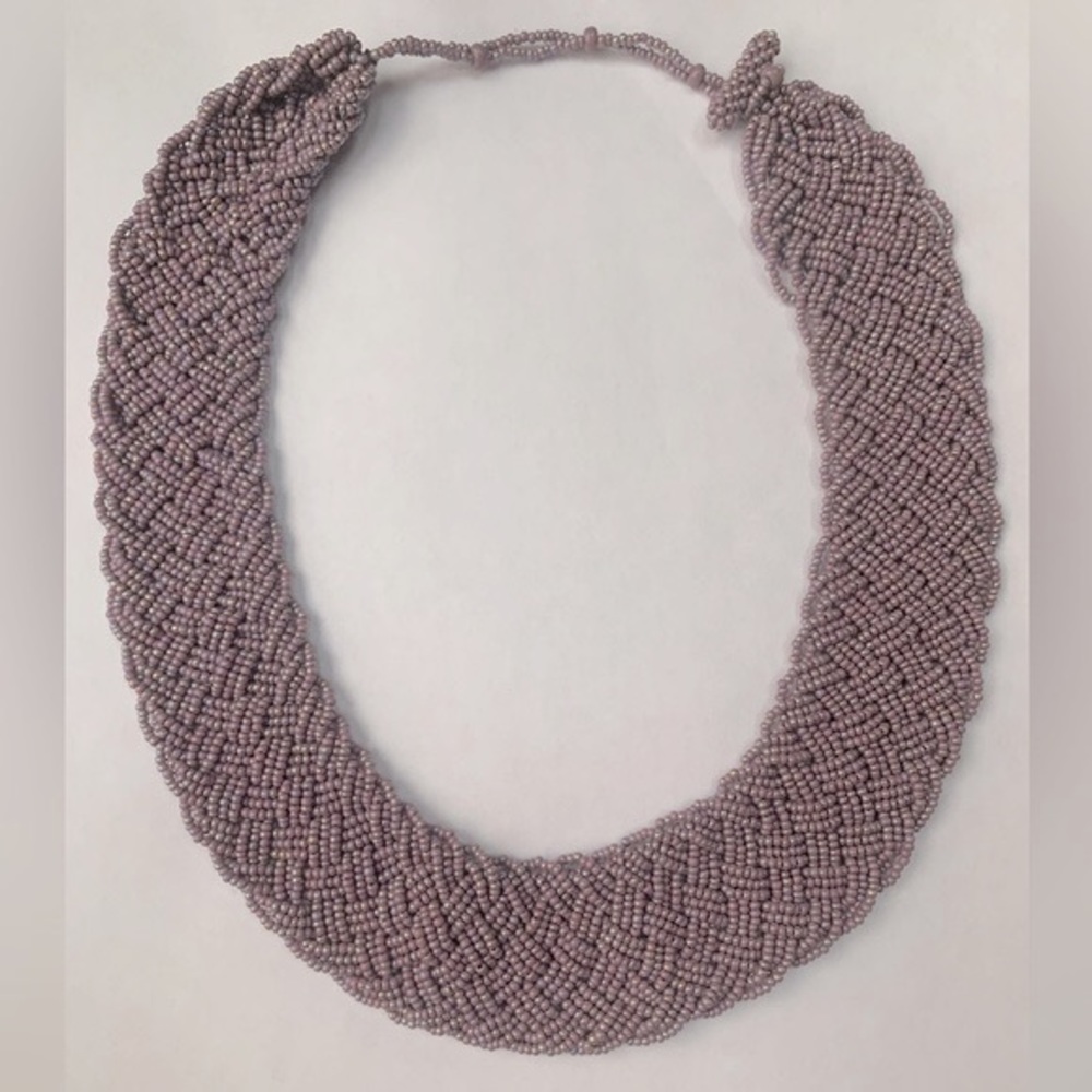 Vintage Lavender Beaded Thick Collar Necklace Stunning Costume Jewelry Unsigned